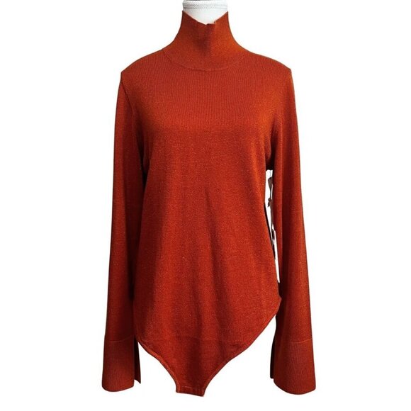 NWT ATHLETA X ALICIA KEYS JUSTAUCORPS INNER STRENGTH BODYSUIT IN GLITTER ORANGE - Picture 2 of 13